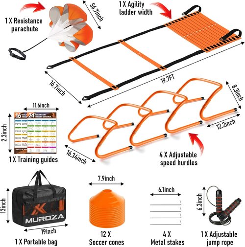 Agility Ladder Training Set by [Brand Name] - 20ft Speed Ladder with Cones, Hurdles & Jump Rope | Includes 2 Pop Up Soccer Goals & Ball for Backyard Sports