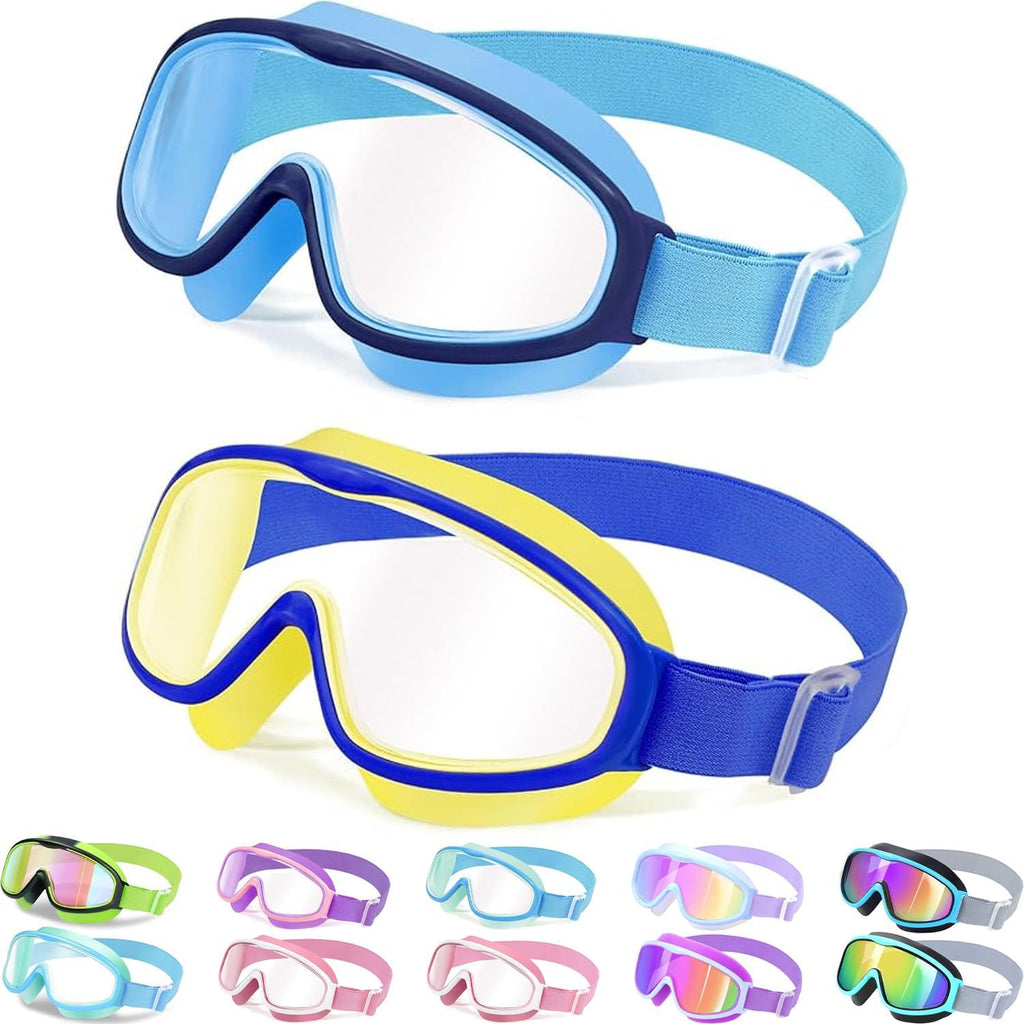 Vvinca Kids Swim Goggles - Comfortable Fabric Strap, Wide View, Anti-Fog & UV Protection for Ages 3-14