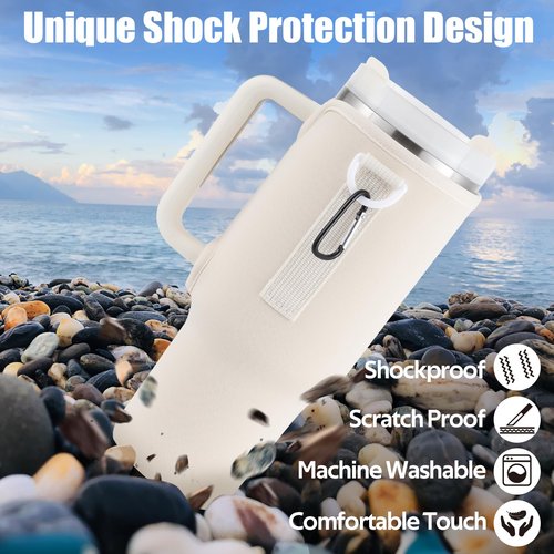 Slok Water Bottle Carrier Bag with Phone Pocket for 40 oz Stanley Quencher, Neoprene Water Bottle Holder with Adjustable Strap for Outdoor Walking Hiking Travelling Sports