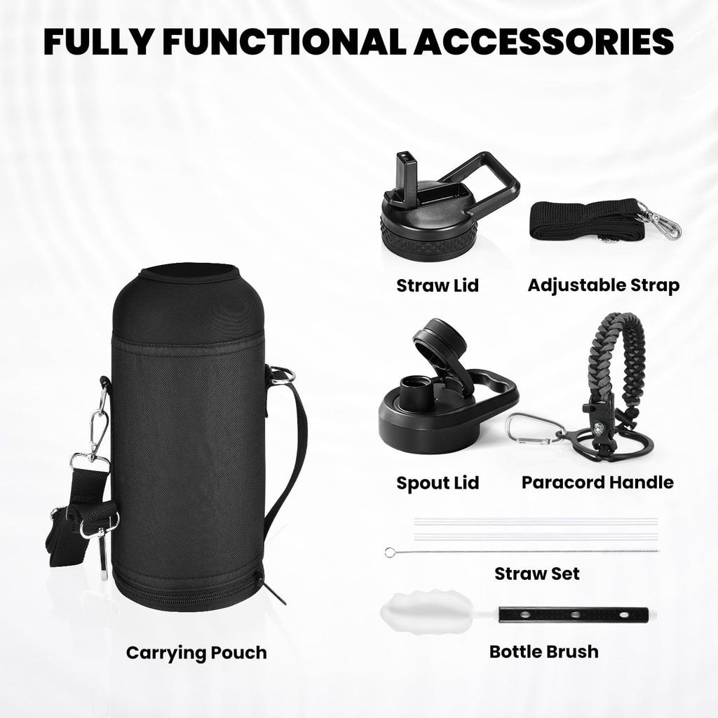 Skiennix Insulated Water Bottle - 32 Oz Triple Wall Vacuum Stainless Steel | Cold for 48 Hrs, Leak Proof, Dark Grey