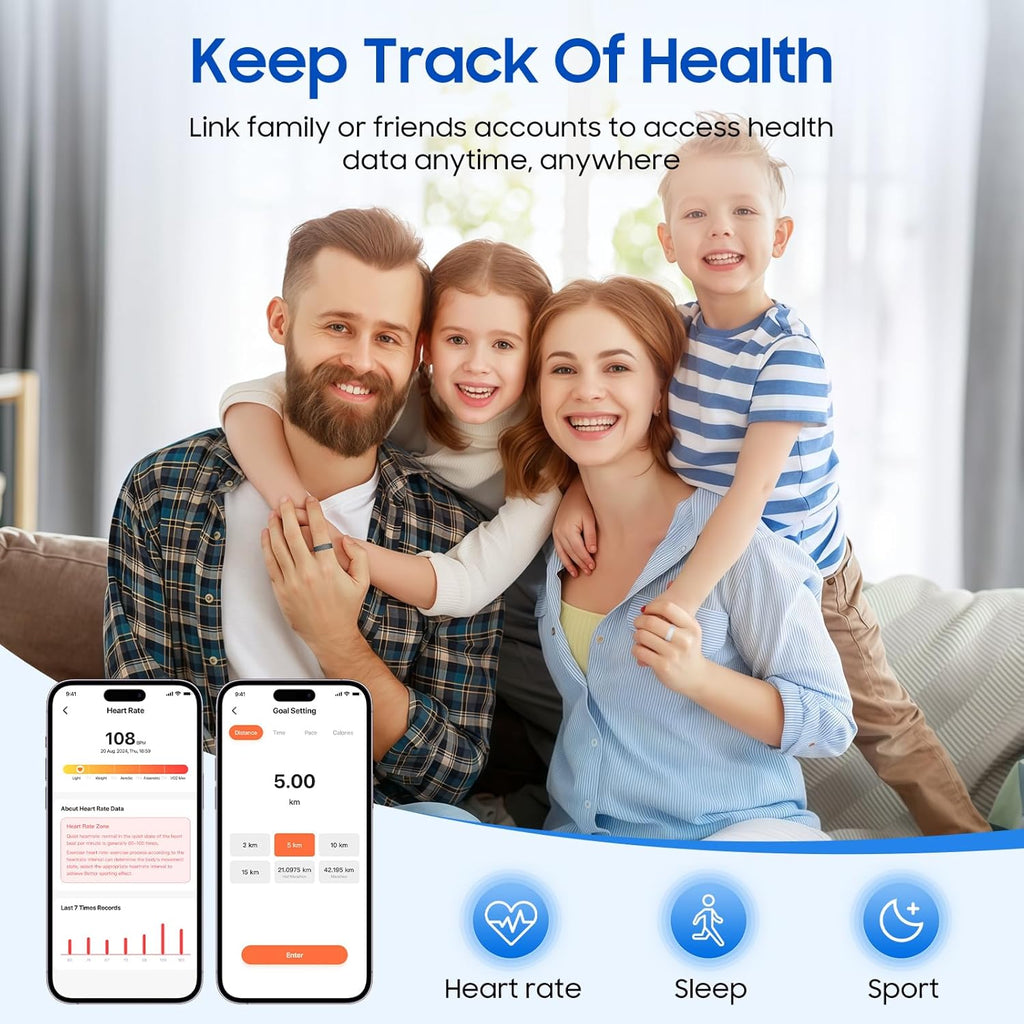 Smart Health Ring - Stress & Sleep Monitoring | Waterproof Fitness Tracker for iOS & Android (Black, Size 11)