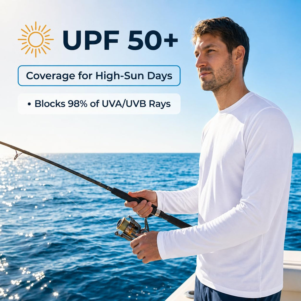 INGEAR Men's UPF 50+ Long Sleeve Sun Shirt, Swim Shirts for Men, Rash Guard, Quick Dry Fishing Shirt, UV Protection Swim Shirt White