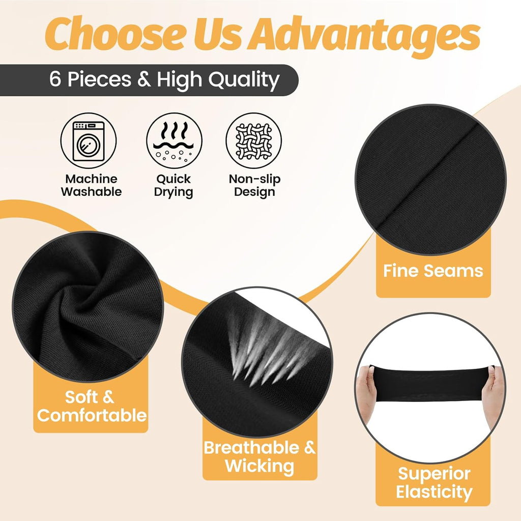 Skiennix Headbands for Women - 6 Pack Wide Elastic Hair Bands | Soft Non-Slip Sports Accessories