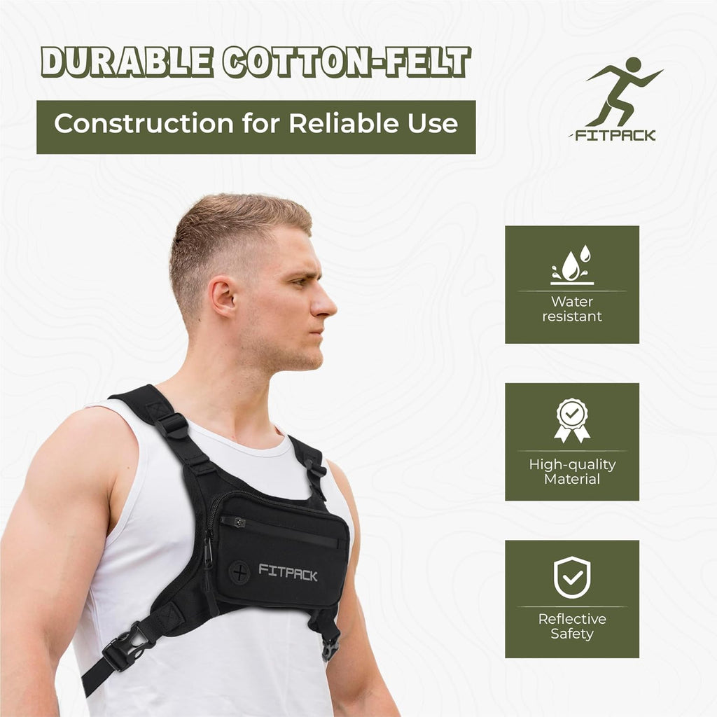 Skiennix Running Vest - Lightweight Water-Resistant Chest Bag with Phone Holder | Adjustable Straps (Black)