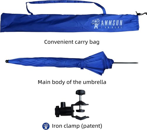AMMSUN XL Chair Umbrella - Adjustable 47-Inch 360-Degree Swivel | UPF 50+ Portable Blue 2-Pack