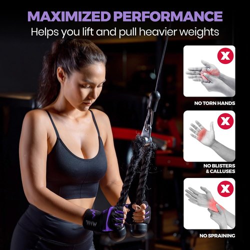 MhIL Workout Gloves for Women - Breathable Gym Gloves with Palm Protection & Enhanced Grip | Padded Weightlifting Gloves with Wrist Wraps