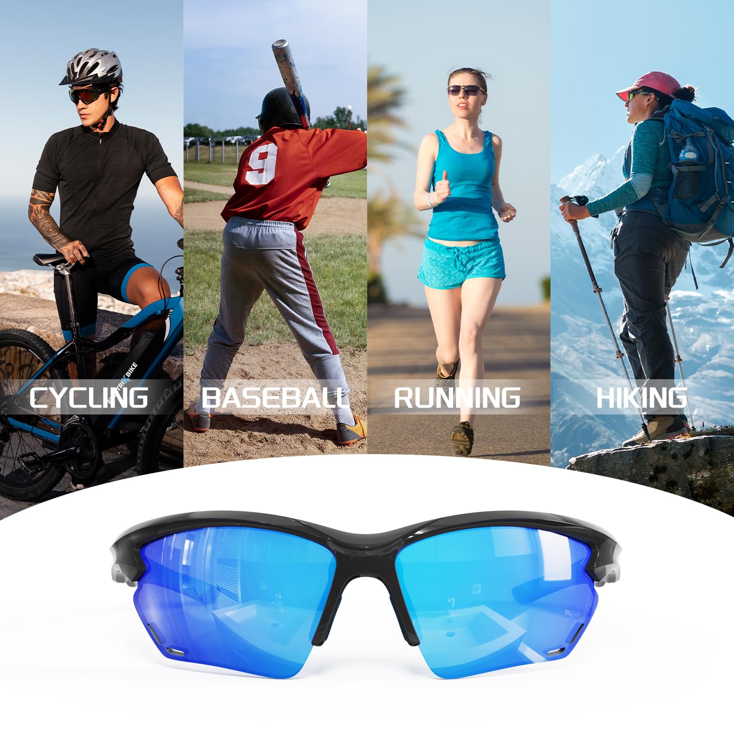 Polarized Sports Sunglasses for Men Women, Baseball Sun Glasses for Cycling Fishing Running Driving Golf Motorcycle Blue Glasses