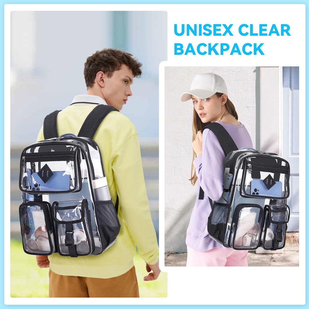 PIG PIG GIRL Clear Backpack for School,Heavy Duty PVC Clear Bookbag Transparent Backpack for Boys Girls Stadium Approved See Through Backpacks for Women Men for College, Black