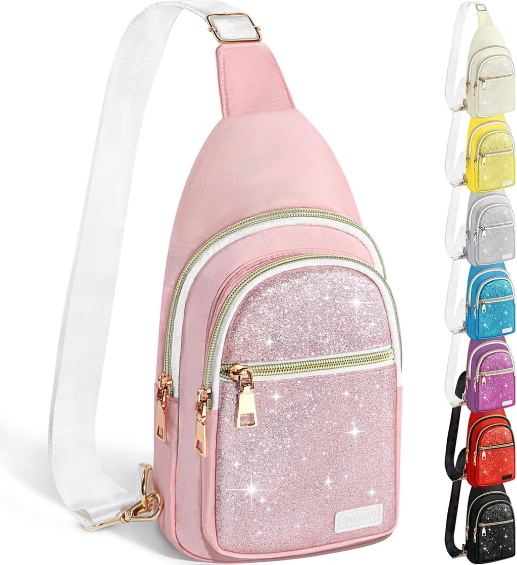 Skiennix Sling Bag - Glitter Crossbody Mini Hiking Daypack | Casual Chest Shoulder Bag for Travel