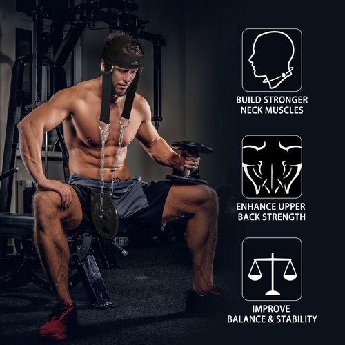 Powerfeng Neck Harness for Weight Lifting: Thicken Neck Exerciser Strengthener Head Weights - Neck Workout Trainer for Men Women