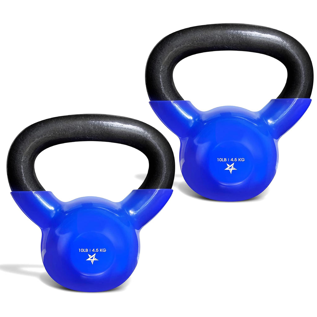 Yes4All Kettlebell, 10 lb Vinyl Coated Cast Iron Kettlebell Set of 2 for Home Gym Exercises, Heavy Weights Gym, Fitness, Full Body Workout Equipment, Push up, Grip, Strength Training - Blue
