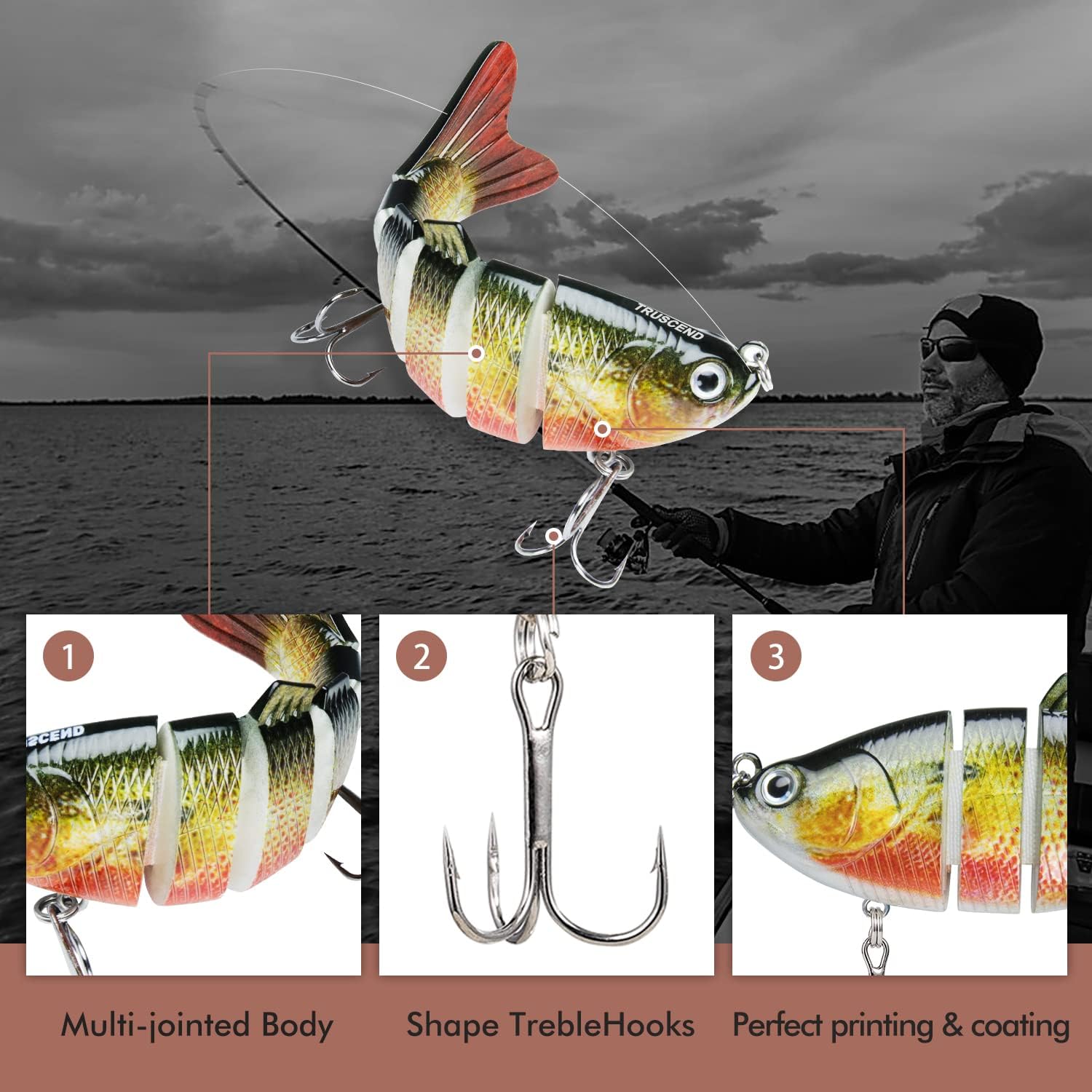 TRUSCEND Easy Catch Swimmax Fishing Lures - Lifelike Wiggling Action for Bass, Trout & Walleye