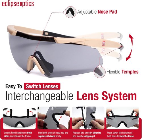 Eclipse Optics Shooting Glasses - Anti-Fog, Scratch Resistant Safety Glasses with UV Protection