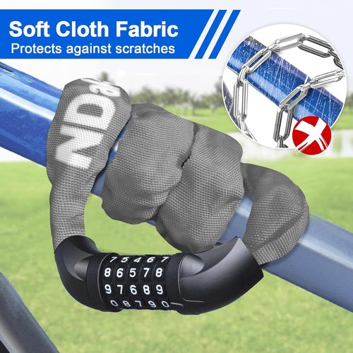 NDakter Heavy Duty Bike Lock - 5 Digit Combination Anti-Theft Chain Lock | 6Ft Long, High Security