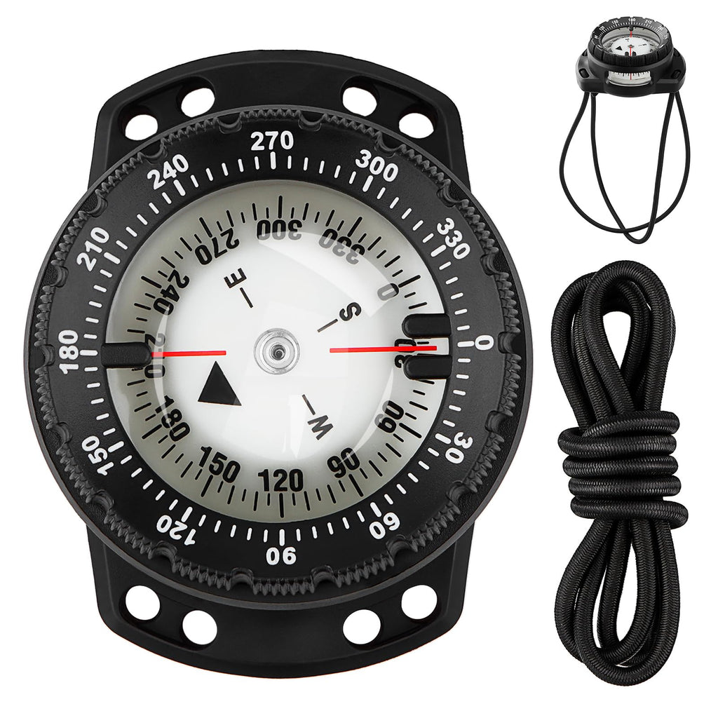 Scuba Dive Compass, Waterproof 5ATM Marine Navigation Wrist Compass with Bungee Mount and Cord, Glow in The Dark for Underwater Diving, Sailing, Camping, Kayaking, Hiking (Black)