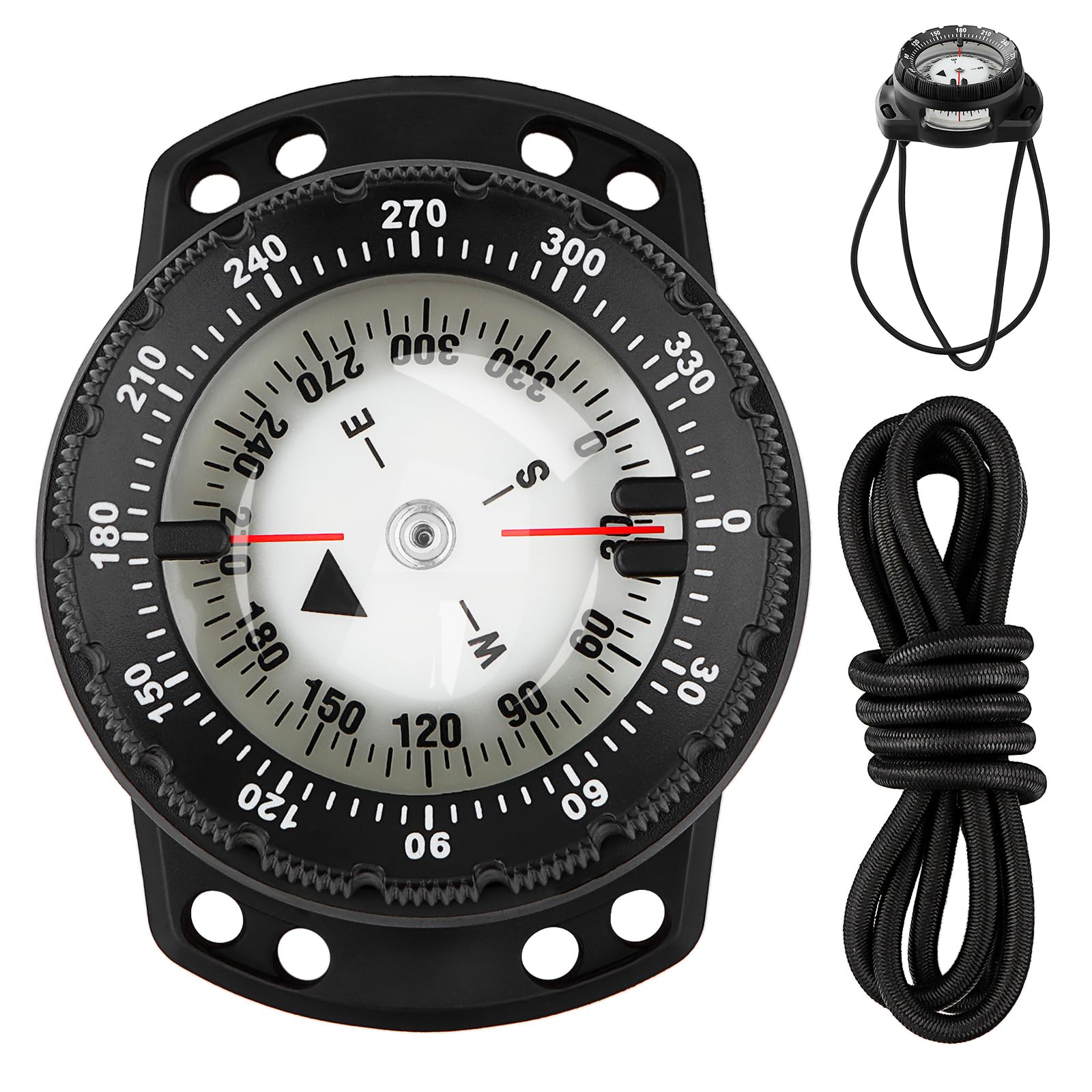 Scuba Dive Compass, Waterproof 5ATM Marine Navigation Wrist Compass with Bungee Mount and Cord, Glow in The Dark for Underwater Diving, Sailing, Camping, Kayaking, Hiking (Black)