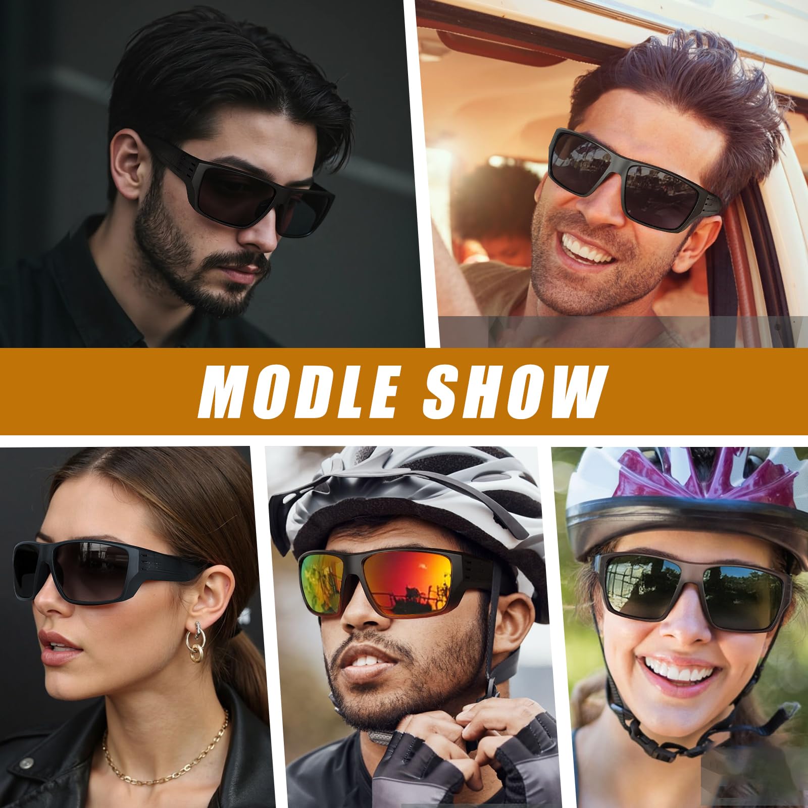 Polarized Sports Sunglasses for Men Women,Square Frame Cycling Fishing Wrap Around Sunglasses UV400 Protection Black