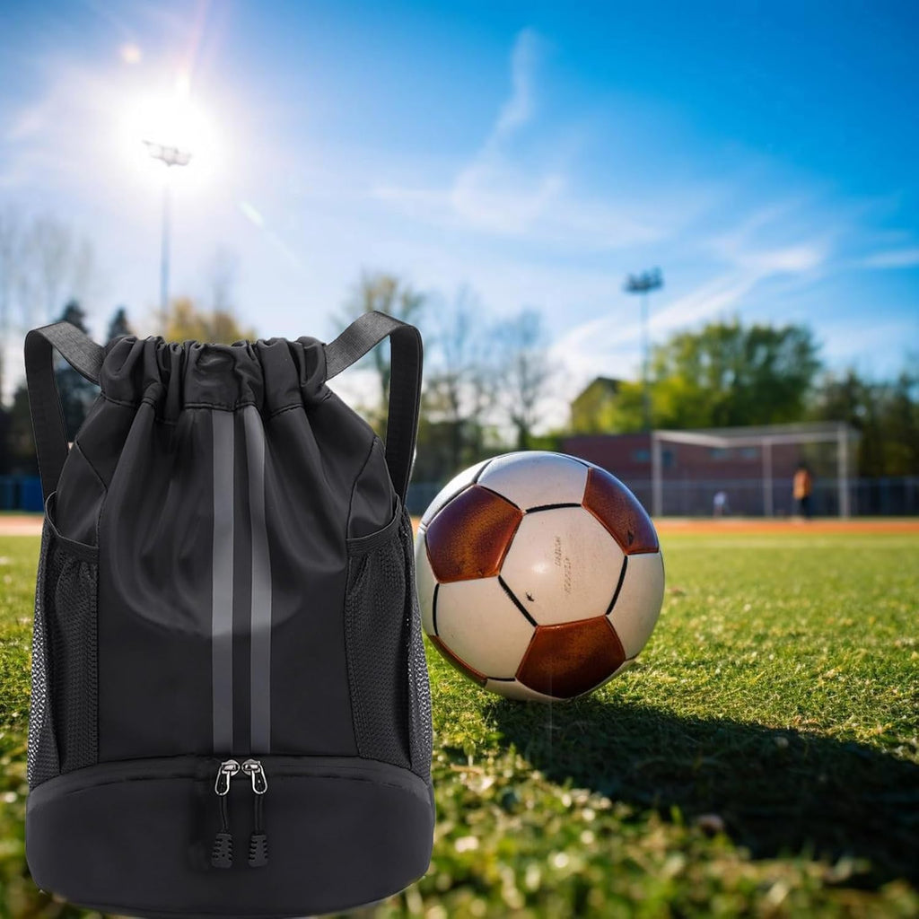 Skiennix Drawstring Backpack - Water Resistant Sports Gym Bag with Shoe Compartment | Ideal for Soccer & Basketball