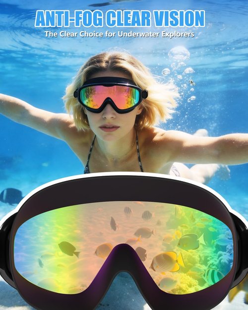 Aegend Swim Goggles - Wide View Anti-Fog & Anti-UV Protection | 2 Pack for Adults & Youth