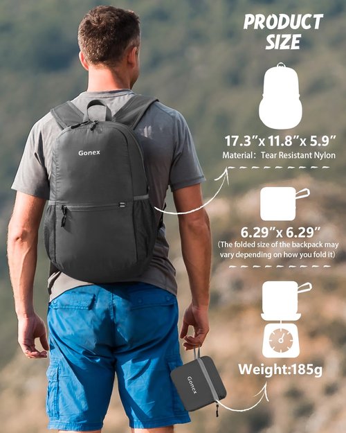 Gonex Ultra Lightweight Packable Backpack Daypack Handy Foldable Camping Outdoor Travel Cycling Backpacking(Grey)