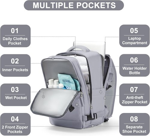Coofay Travel Backpack - Flight Approved Carry-On for Men & Women | Grey with Shoe Compartment