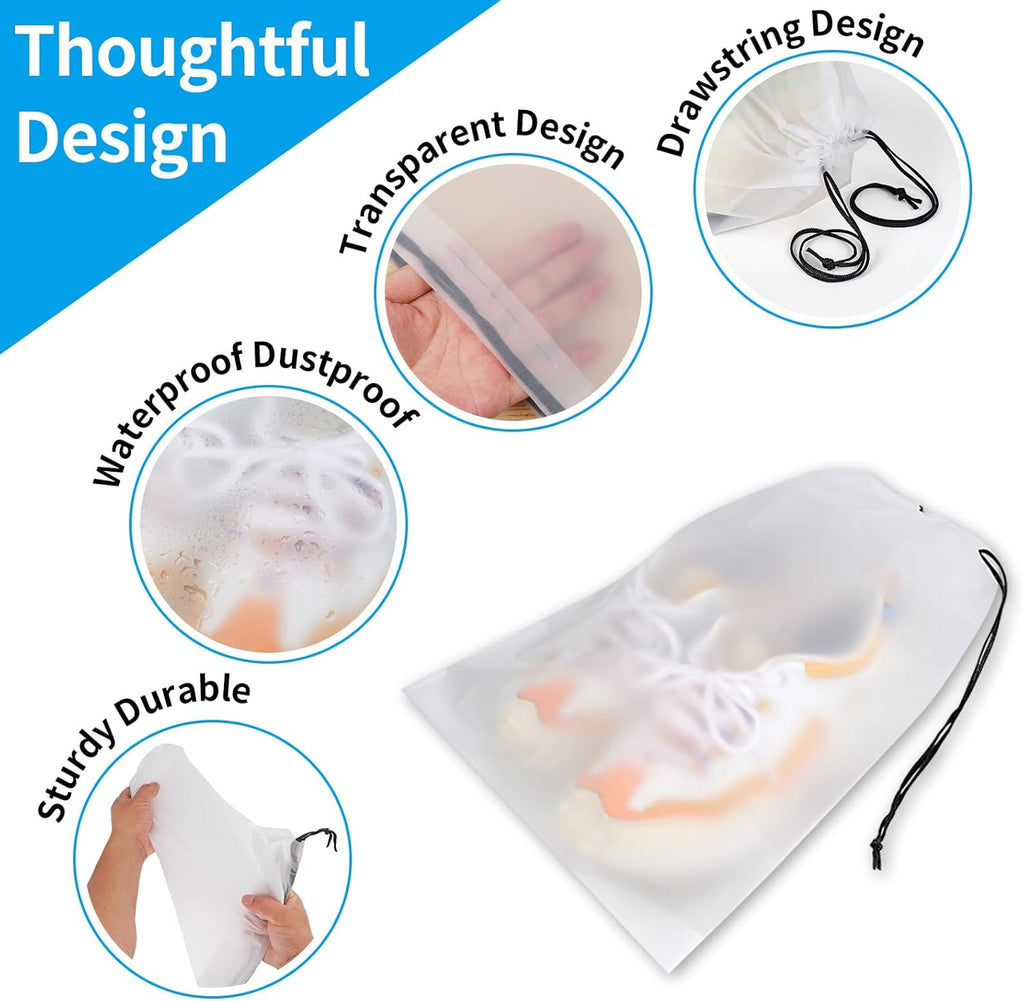 Skiennix Waterproof Travel Drawstring Shoe Bags - Clear Packing & Storage Essentials | 15.7 x 11.8 Inches, 5 Pieces