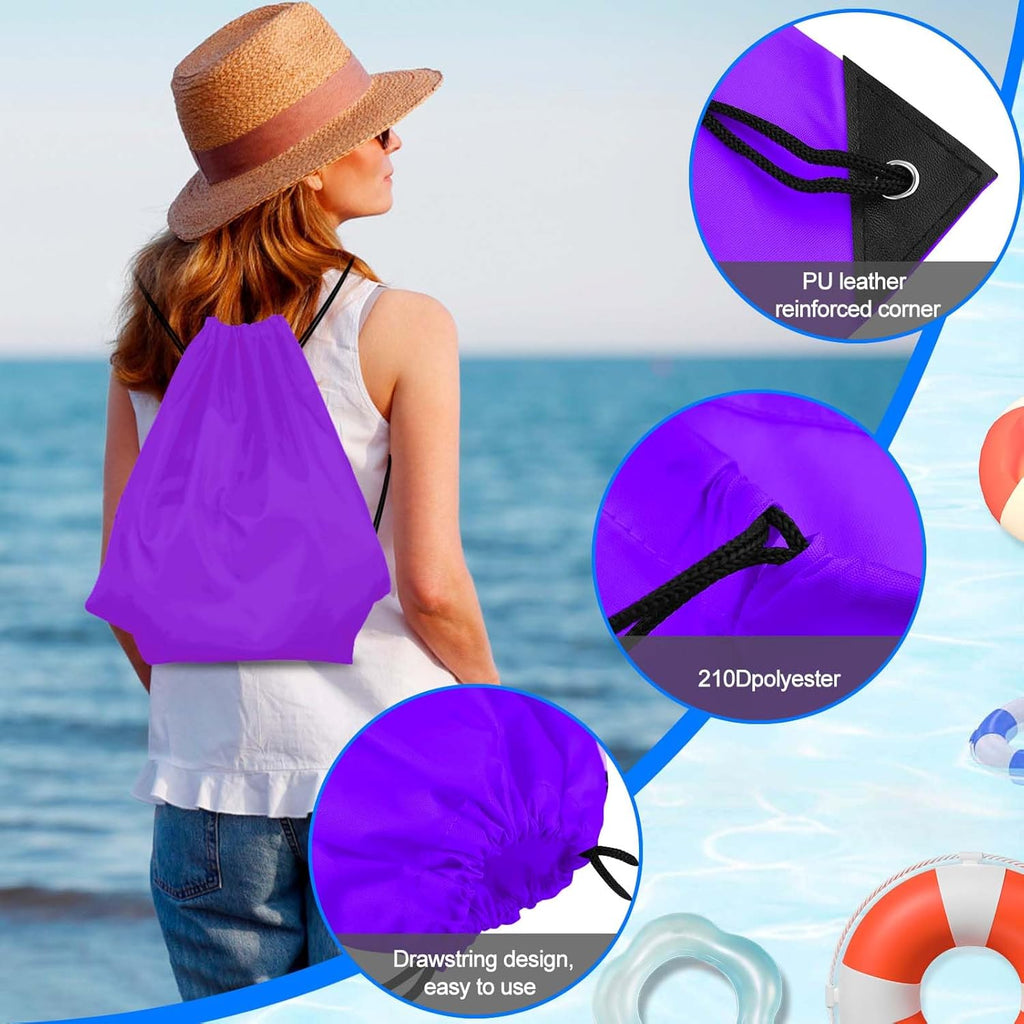 PLULON Drawstring Backpack - 2-Pack Purple Cinch Sacks for Gym, Yoga & Outdoor Activities