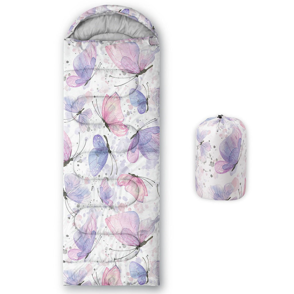 Smell Sunshine Kids Sleeping Bag for Boys Girls,Pink Butterflies Print-Lightweight Warm Portable Outdoor Indoor-Waterproof Cold Weather Resistant Sleeping Bag for Camping Hiking(Butterfly)