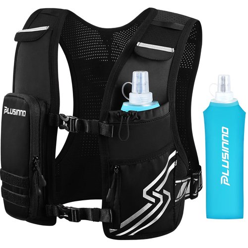 Running Vest for Women Men, Running Hydration Vest with 500ml Soft Flask & Touch-Screen Phone Pocket, Reflective Lightweight Hydration Backpack for Hiking with Adjustable Chest Waist Straps M