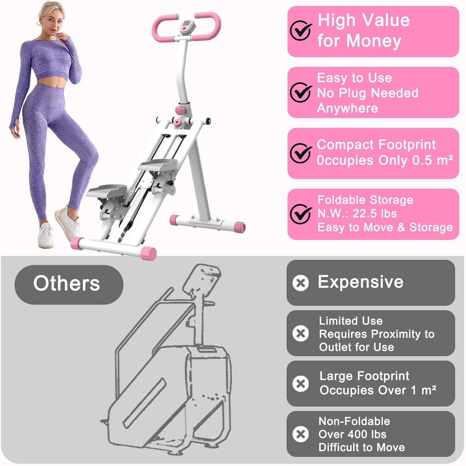 Vertical Climber Machine by [Brand Name] - Full-Body Stair Stepper for Home Use | 265lbs Capacity, Adjustable Handlebar
