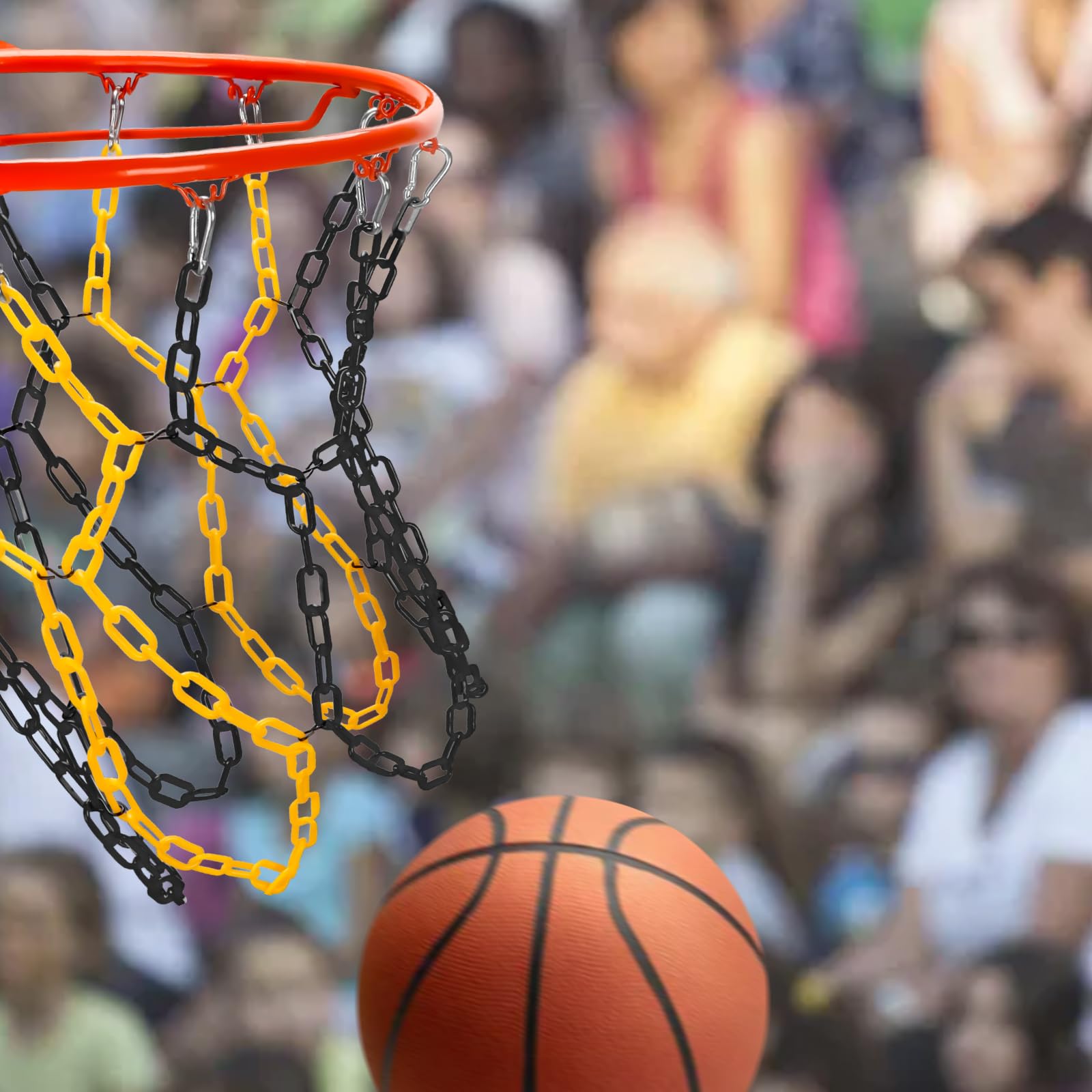 Basketball Net Replacement Heavy Duty,Resin Material, Anti-Rust Use Indoor Outdoor Standard 12-Ring Basketball Hoop (Black/Yellow)