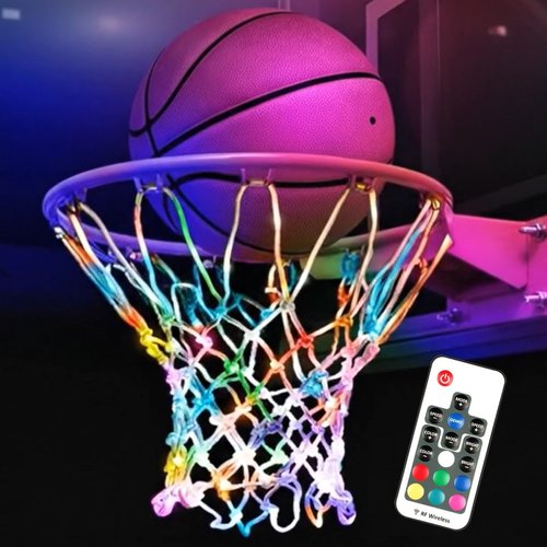 Glow in The Dark Basketball Net - Solar-Powered LED Nylon Hoop Net with Remote Control | Waterproof, Multi-Mode Lighting for Nighttime Play