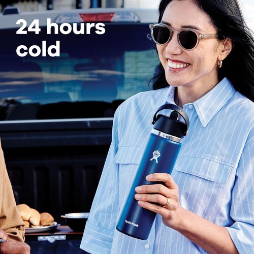 Hydro Flask Water Bottle - Insulated Stainless Steel with Wide Mouth Flex Straw Lid | 24 Oz Coconut Cream, Leakproof & Refillable