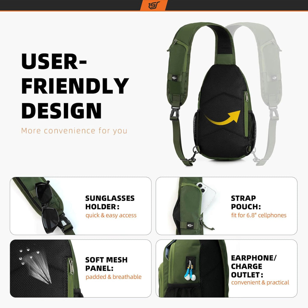 SKYSPER Sling Bag - RFID Crossbody Backpack for Travel & Hiking | Unisex Army Green Daypack