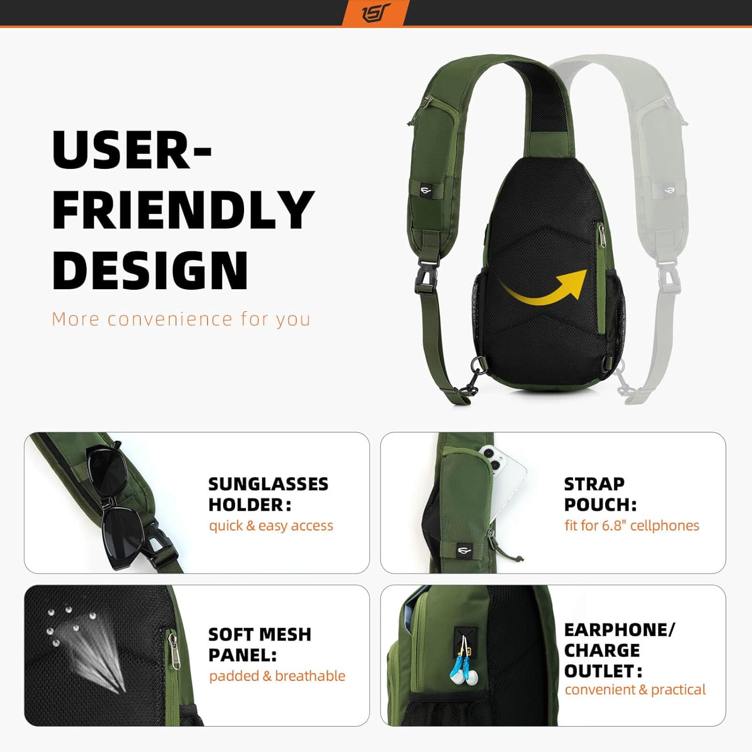 SKYSPER Sling Bag - RFID Crossbody Backpack for Travel & Hiking | Unisex Army Green Daypack