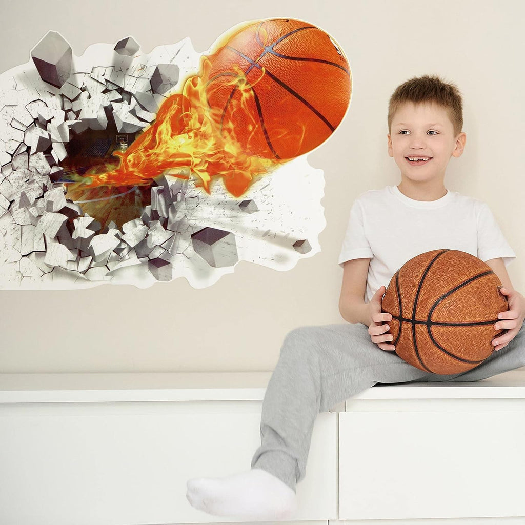 Skiennix Basketball Wall Decor - 3D Self-Adhesive Vinyl Dunk Silhouette Sticker | 18 x 38 Inch for Boys' Bedroom