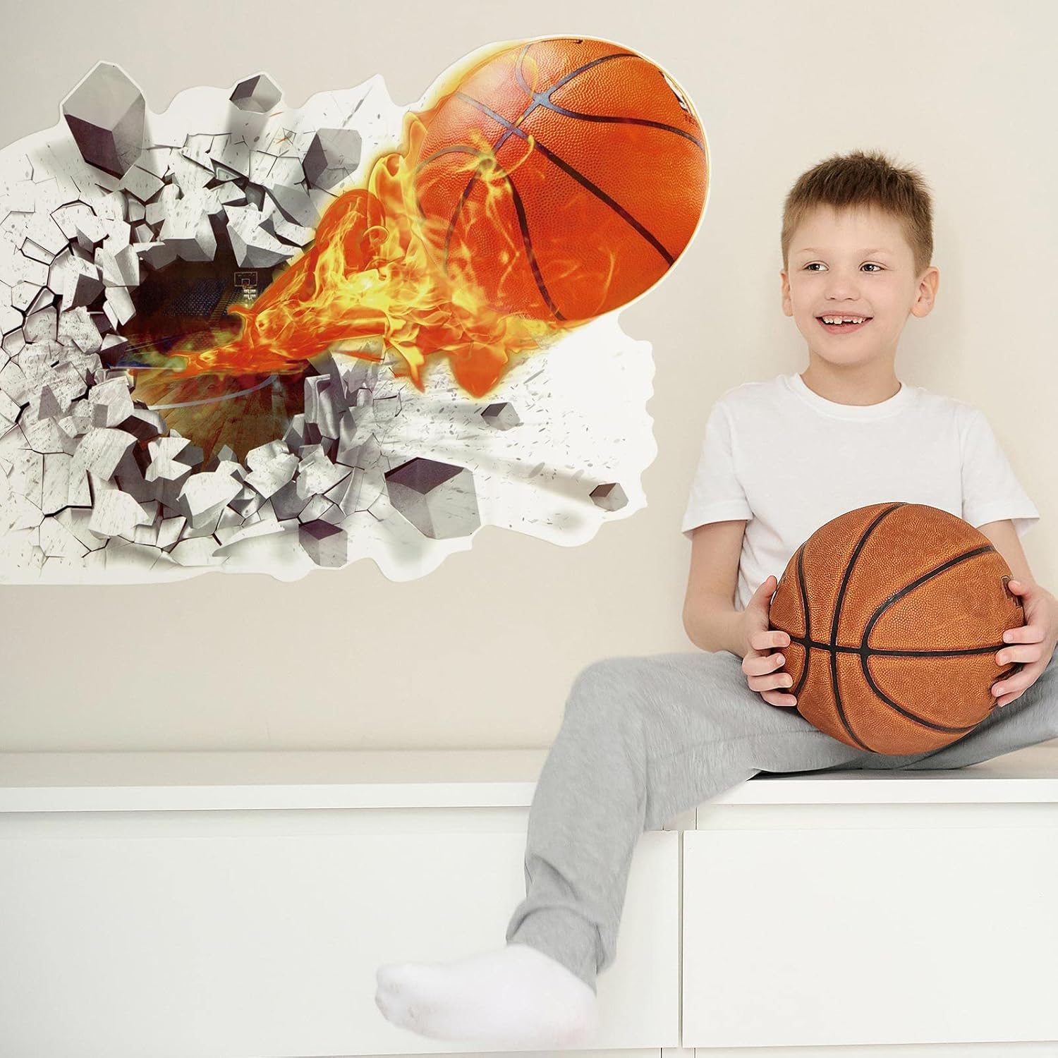 Skiennix Basketball Wall Decor - 3D Self-Adhesive Vinyl Dunk Silhouette Sticker | 18 x 38 Inch for Boys' Bedroom