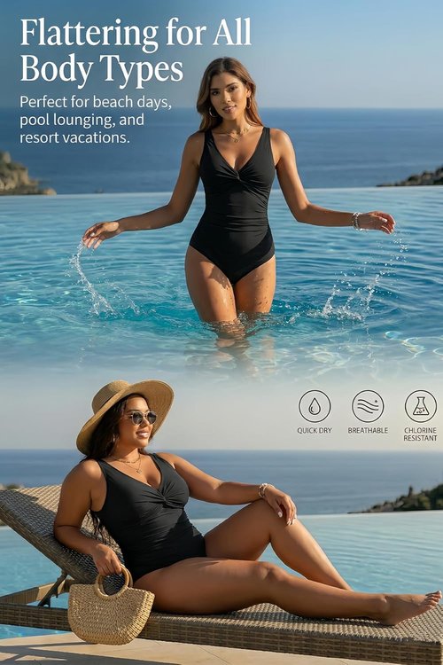 Holipick Tummy Control One Piece Swimsuit - Push-Up Full Coverage Slimming Bathing Suit