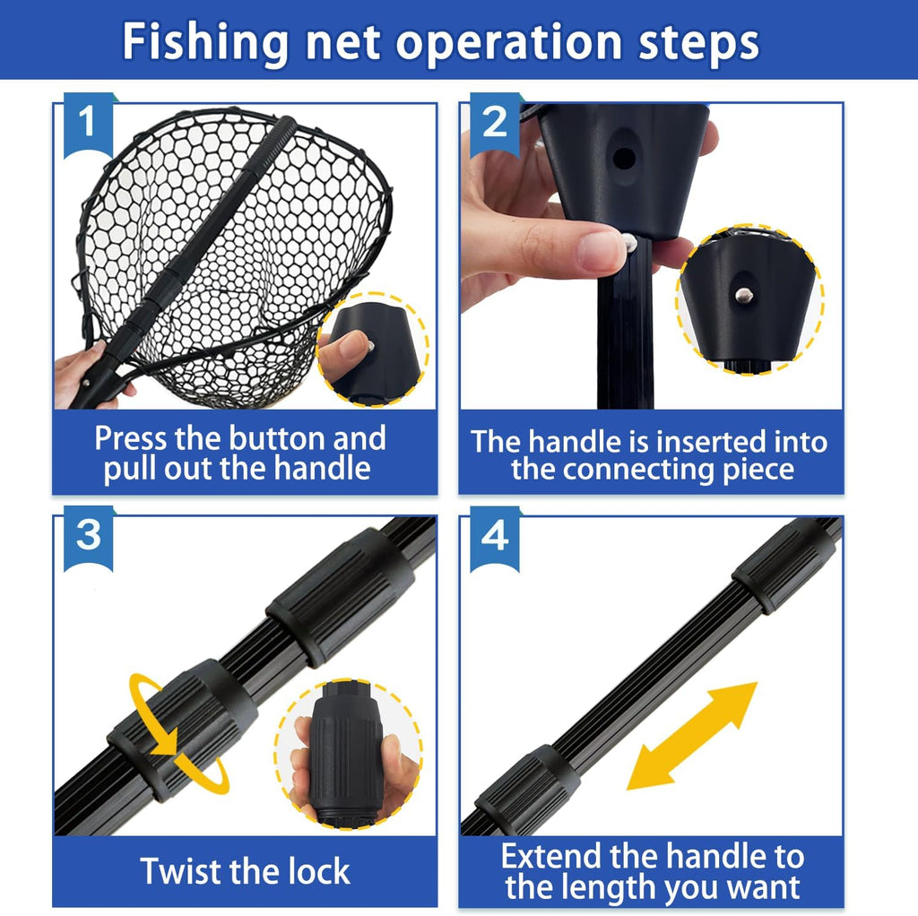 Telescoping Rubber Fishing Net - 64"/46" Long Silicone Landing Net for Kayak & Saltwater Fishing