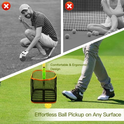 Pickleball Collector,Retriever with Handle for Easy Pickup & Carrying,Lightweight Press-to-Collect Ball Collector Basket,Ultra-Smooth Pickup, Easy to Use & Disassemble,Training & Court Storage Tool