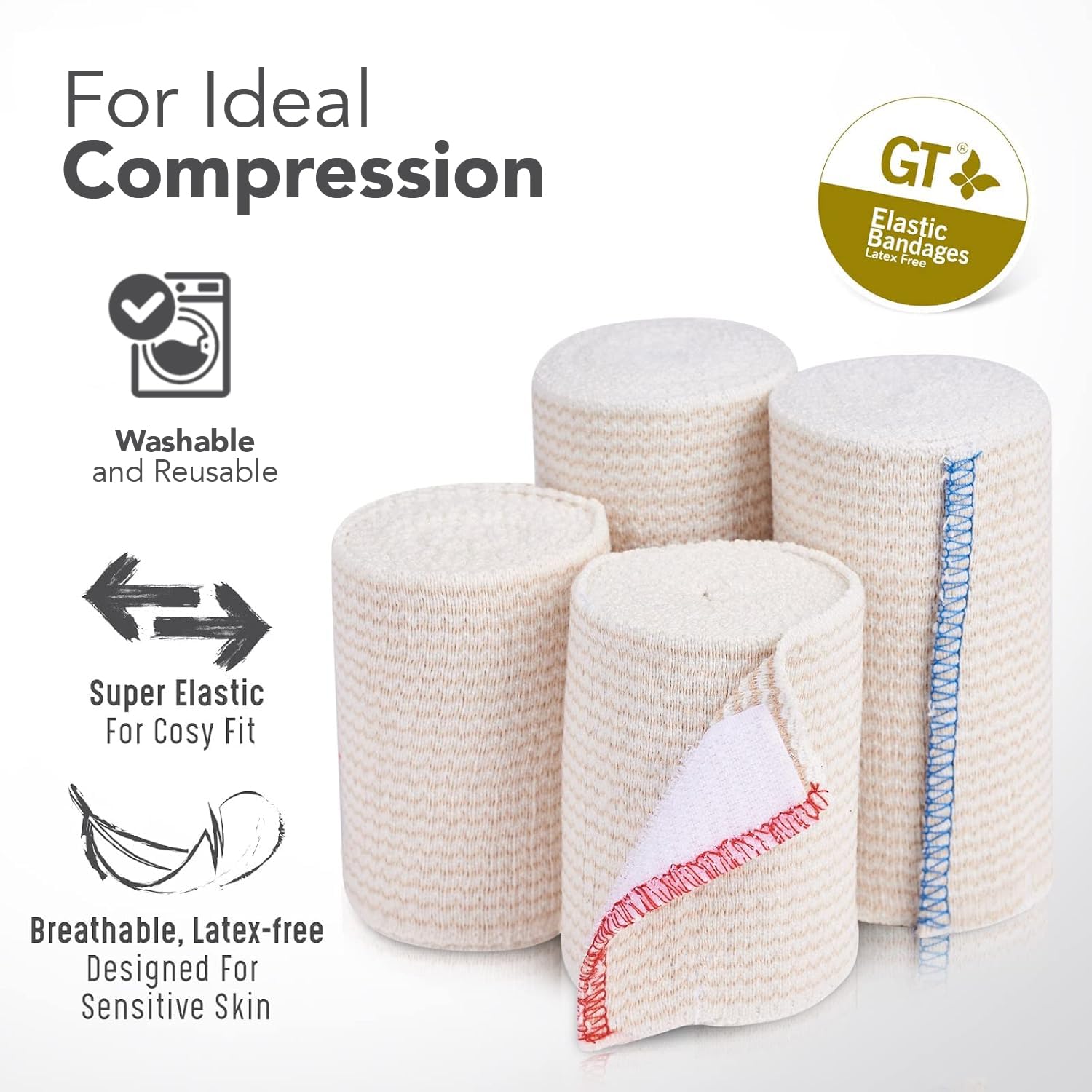 Premium Elastic Bandage Wrap - Latex-Free Hypoallergenic Compression Roll | 3-Inch, 2-Pack for Waist, Legs, Elbow & Knee