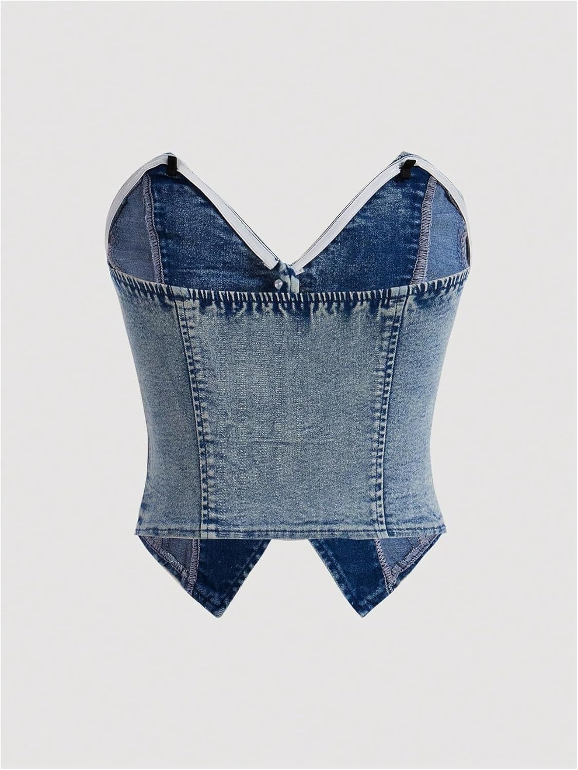 WDIRARA Women's Denim Tube Top - Y2K Asymmetrical Sleeveless Bandeau Crop Top in Stylish Design
