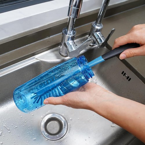 3-in-1 Water Bottle Cleaning Brush Set | Long Handle Scrubbing Brush for Tumblers, Straws & Baby Bottles - Smokey Blue
