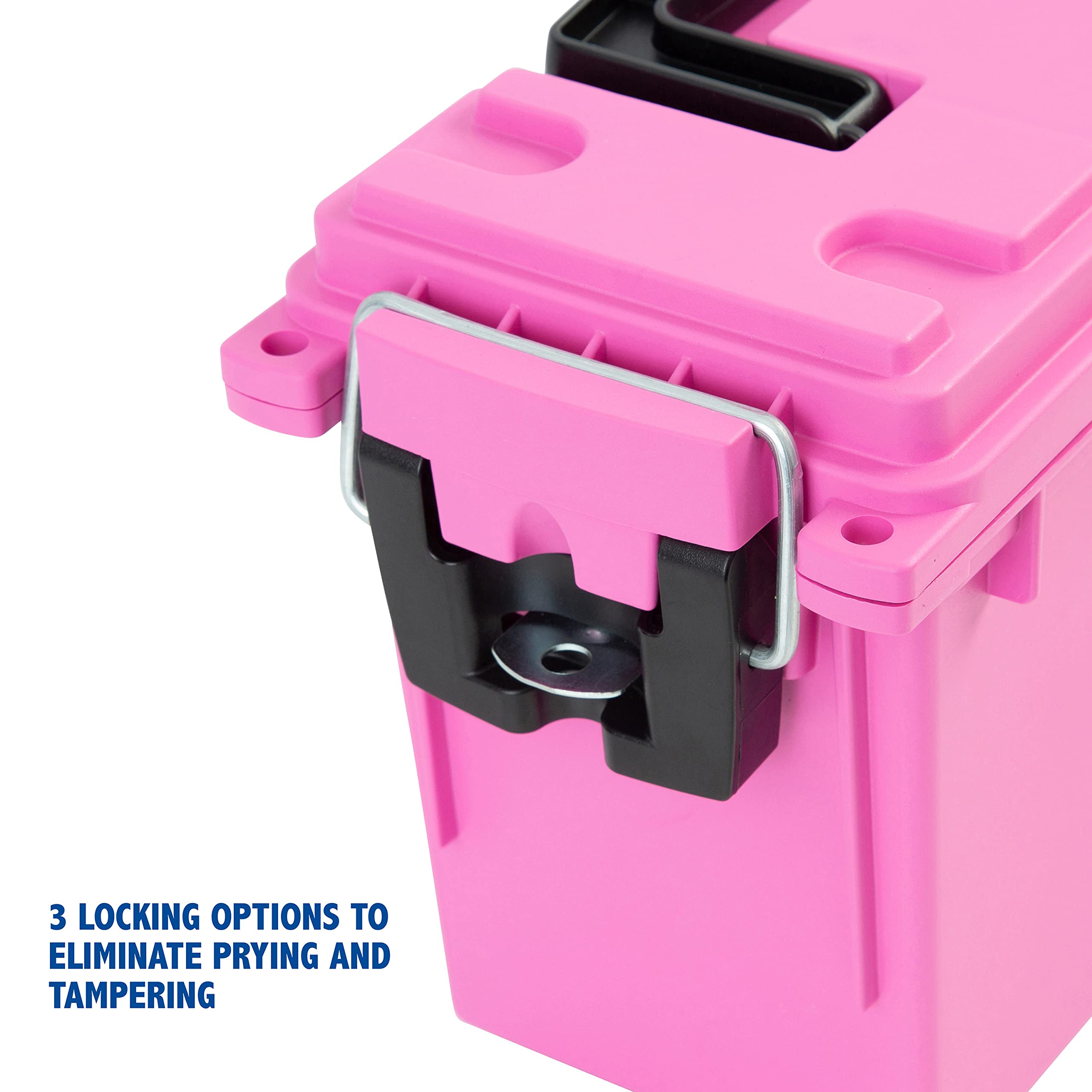 Sheffield 12631 Ammo Storage Box, Stackable .30 Cal Field Boxes, Water and Dust Resistant, Lockable Storage Box with Handle, Secures Hunting Gear, Supplies, and Bullets, Made in USA, Pink, 1-Pack