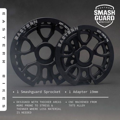 Eastern Bikes Smashguard BMX Sprocket with Built-in Guard, 25T or 28T CNC Machined 7075-T6 Alloy, Durable BMX Chainring for Freestyle & Park Riding (25T)