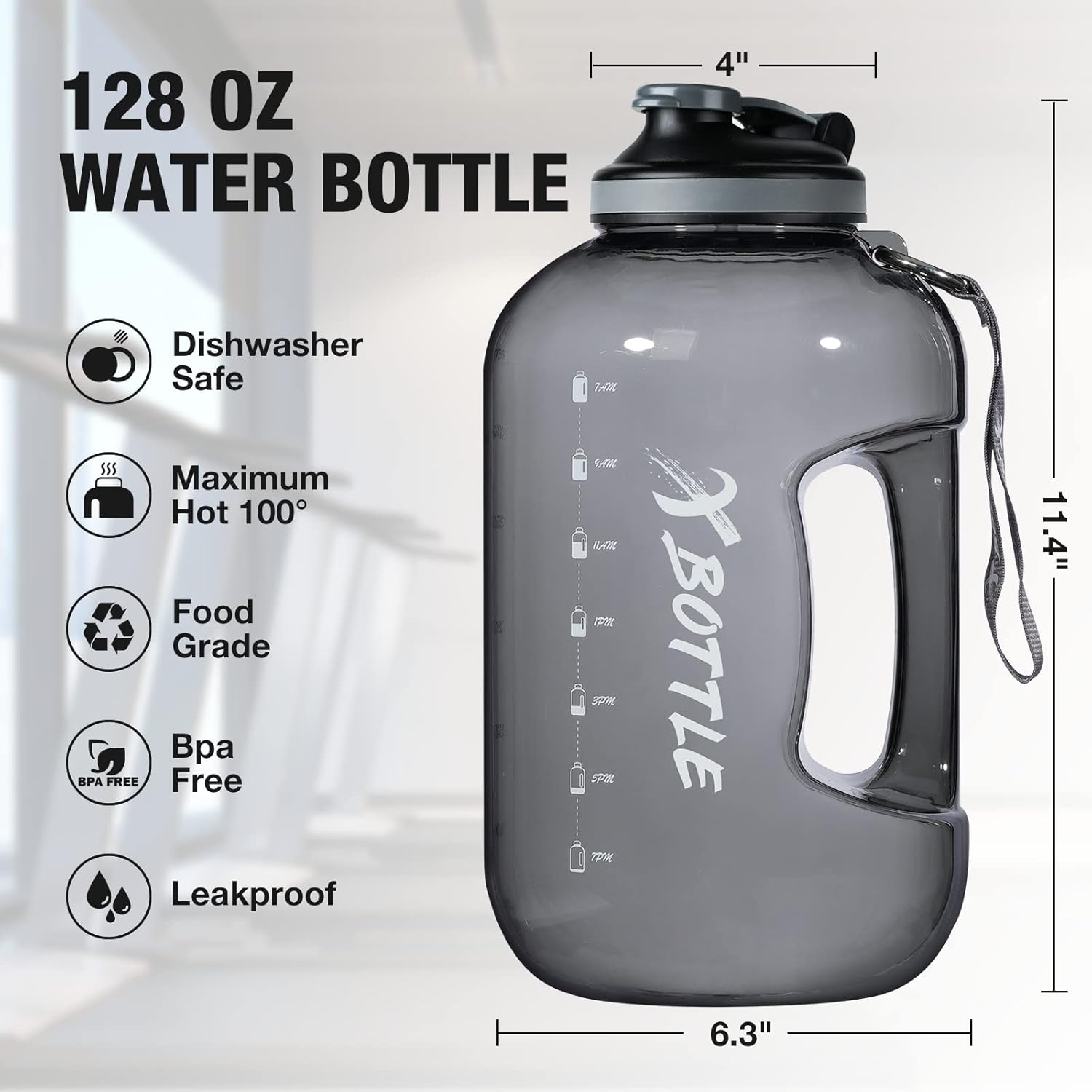 Skiennix 1 Gallon Water Bottle - BPA Free, Leak-Proof Design with Motivational Time Marker & Handle | 128oz