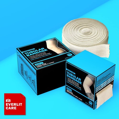 EVERLIT Elasticated Tubular Support Bandage | Stockinette Tubing for Large Arm, Knees, Legs | Light to Moderate Compression Bandage Roll For Tissue Support (Size F | 4" x 11 yd)