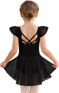 MdnMd Girls Ballet Leotard Dress - Toddler Ballerina Outfit with Flutter Sleeves & Knot Back