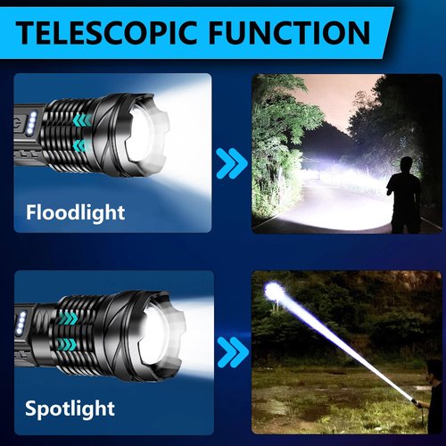 Rechargeable LED Flashlights, 90,000 Lumens Super Bright Handheld FlashLight, 7 Modes with COB Work Light, IPX6 Waterproof, Adjustable Tactical Flash light for Home,Camping and Emergencies-2 Pack