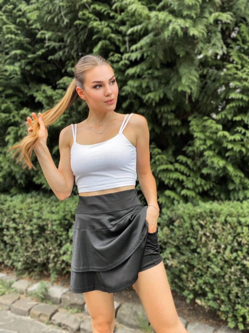 WOWENY Women's Athletic Tennis Skirt - Layered Pleated Skort with Pocket for Running & Golf